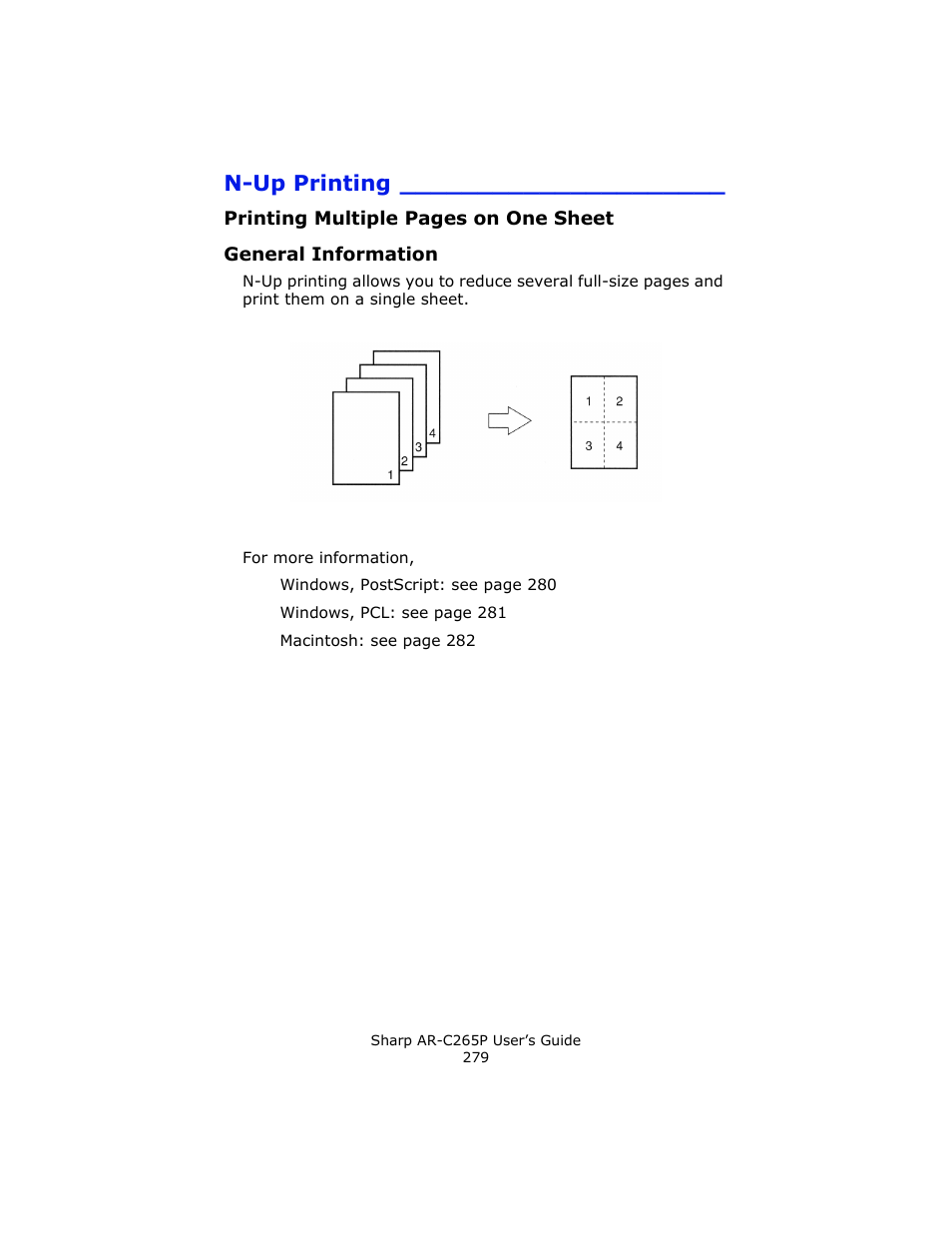 N-up printing, General information | Sharp AR-C265P User Manual | Page 279 / 310