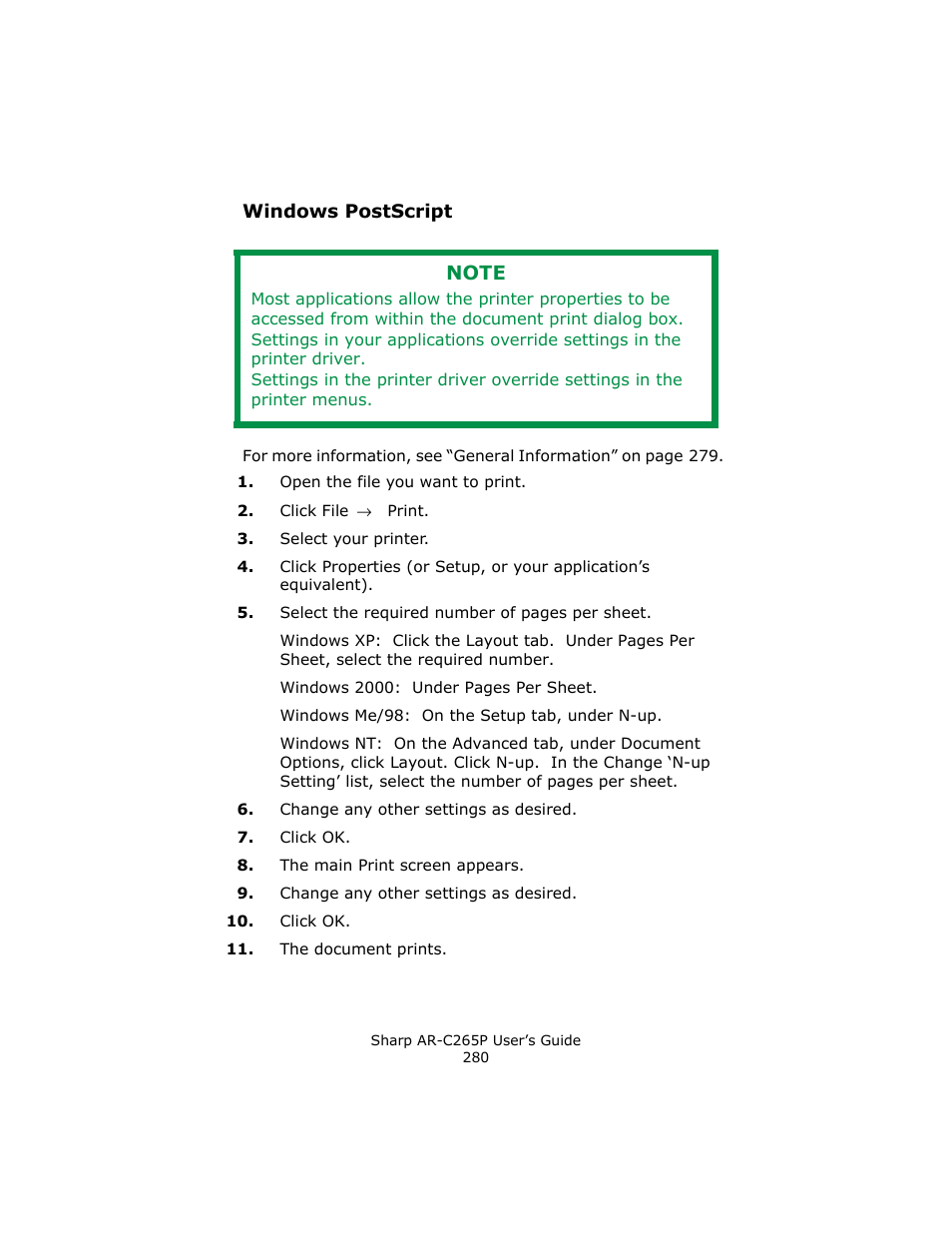 Windows postscript | Sharp AR-C265P User Manual | Page 280 / 310