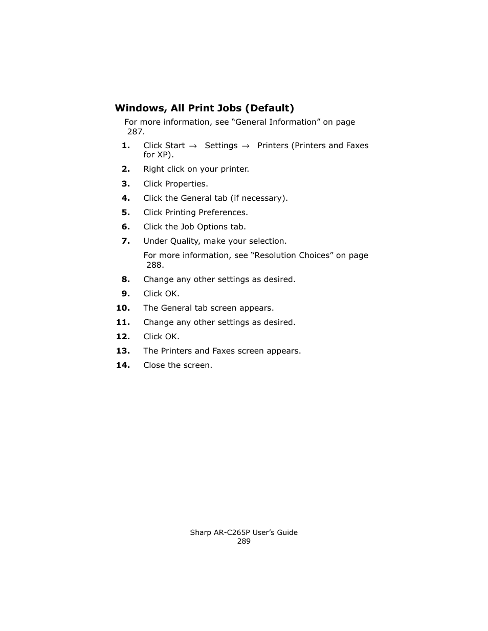 Windows, all print jobs (default) | Sharp AR-C265P User Manual | Page 289 / 310