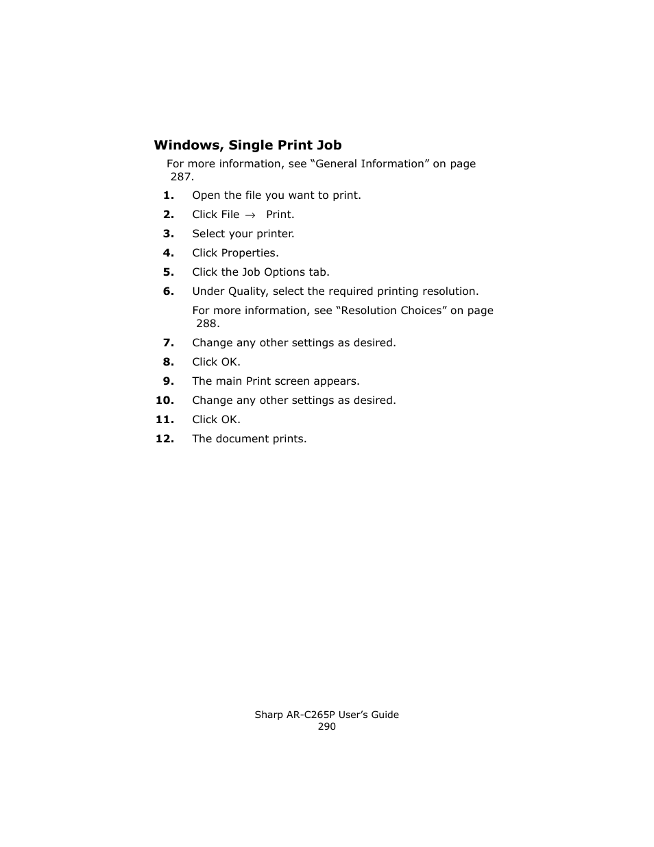 Windows, single print job | Sharp AR-C265P User Manual | Page 290 / 310