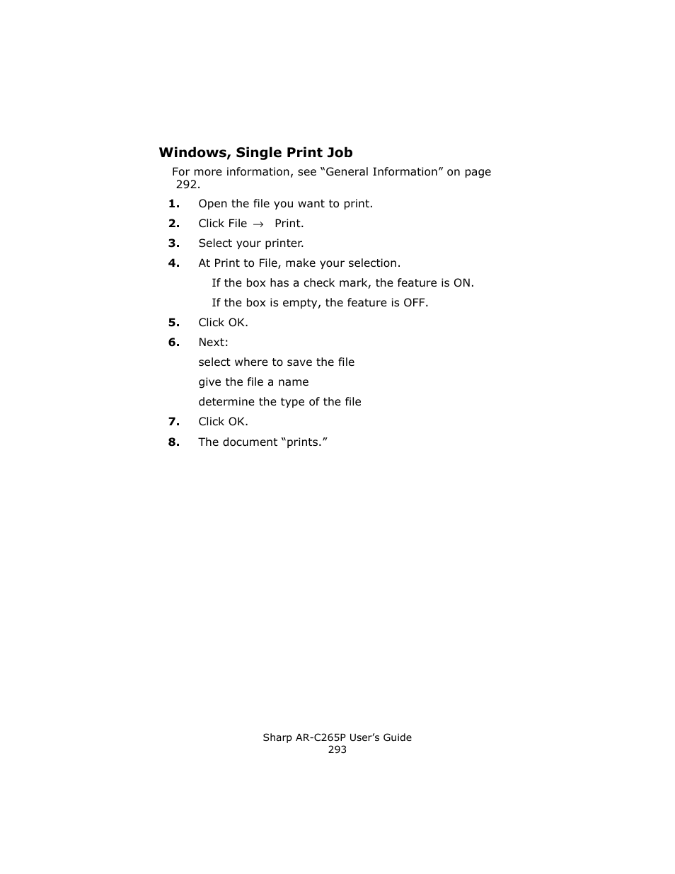 Windows, single print job | Sharp AR-C265P User Manual | Page 293 / 310