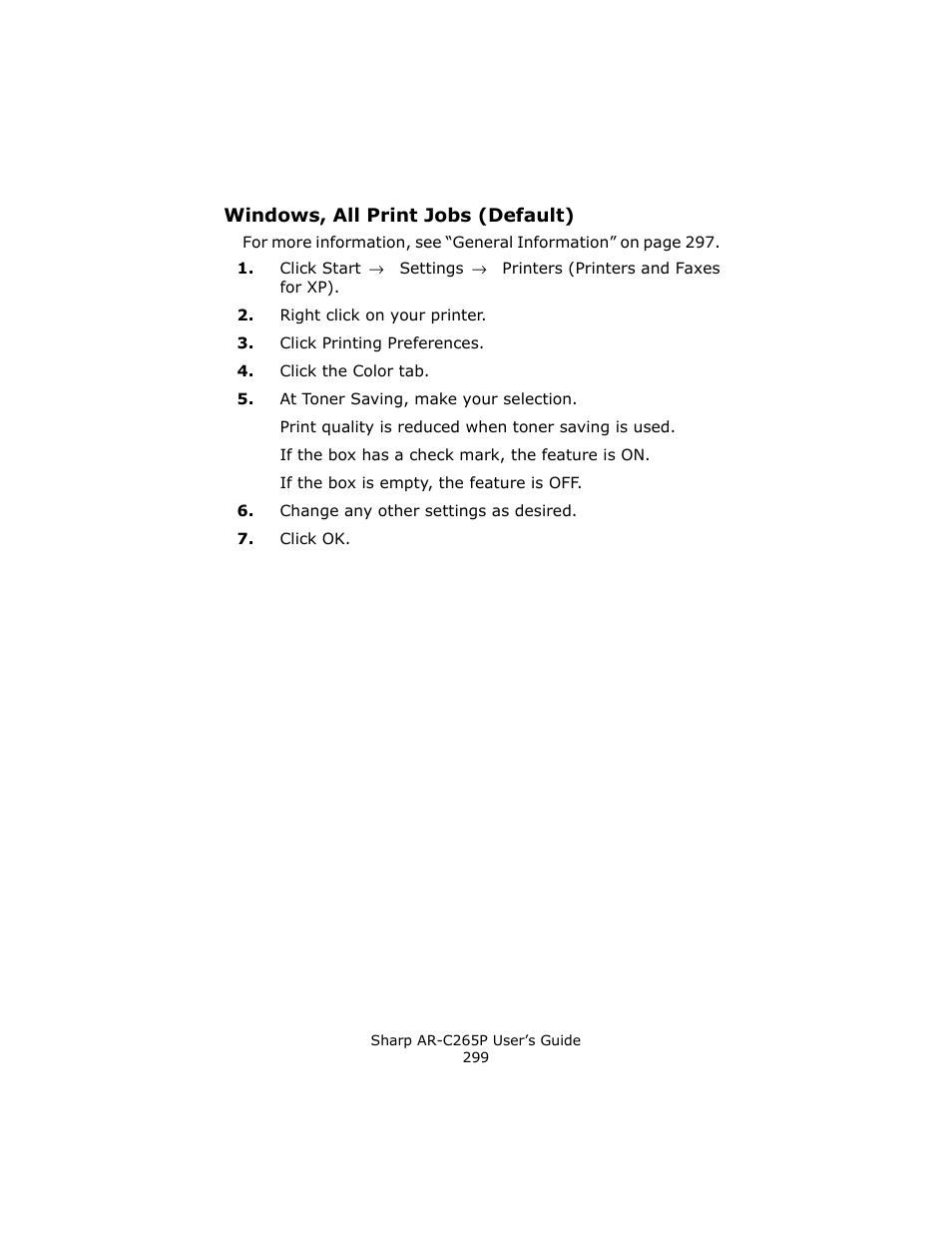 Windows, all print jobs (default) | Sharp AR-C265P User Manual | Page 299 / 310