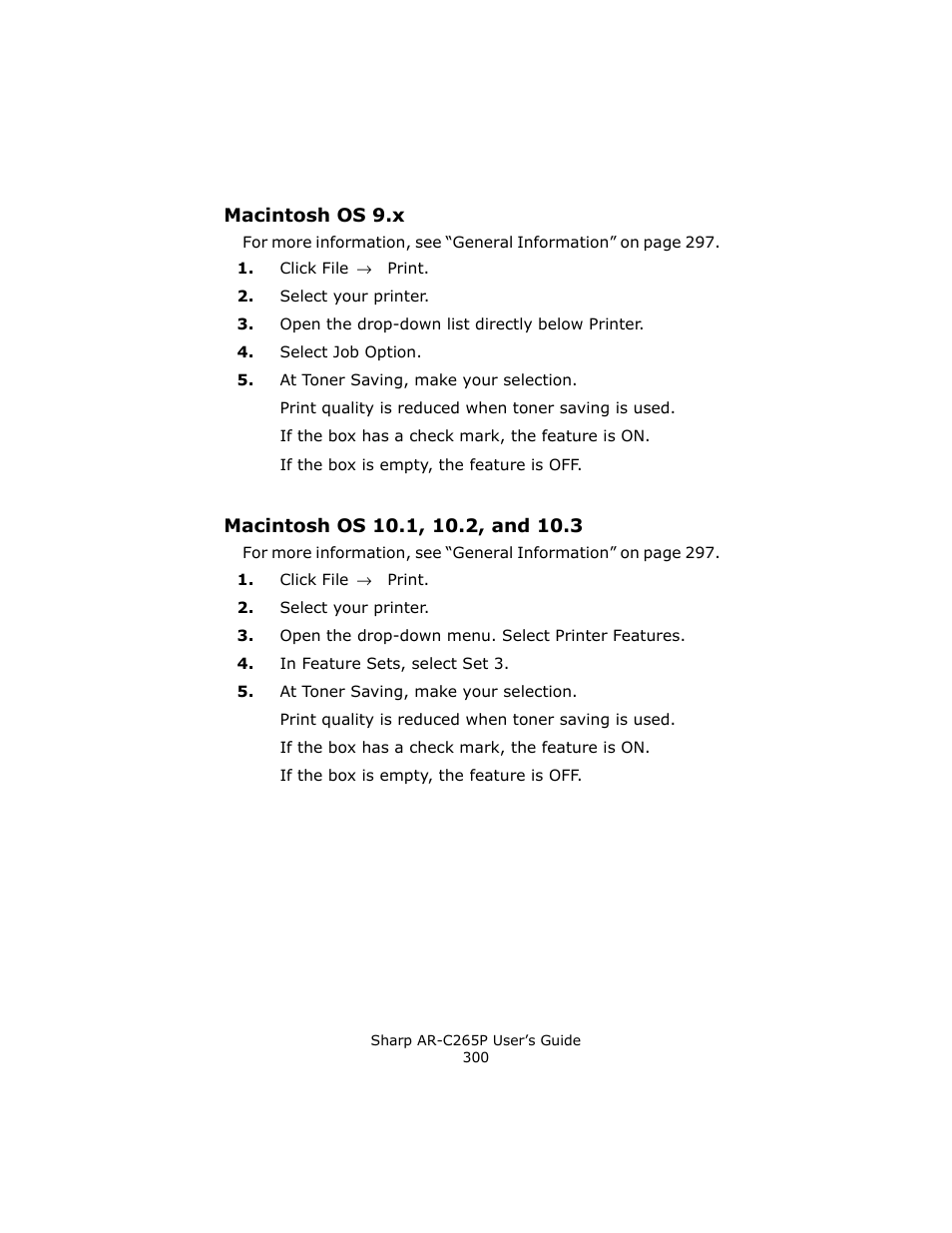 Macintosh os 9.x, Macintosh os 10.1, 10.2, and 10.3 | Sharp AR-C265P User Manual | Page 300 / 310