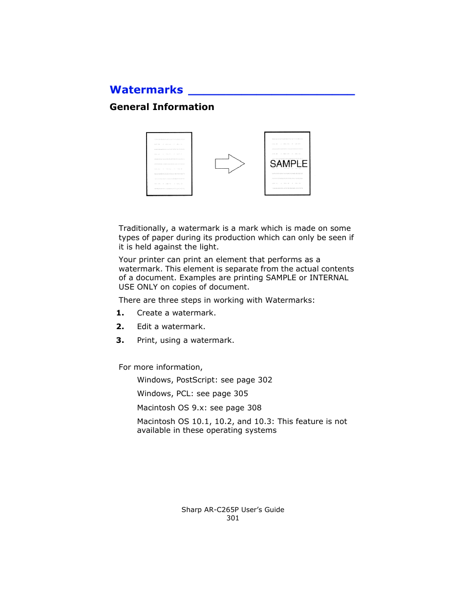 Watermarks, General information | Sharp AR-C265P User Manual | Page 301 / 310