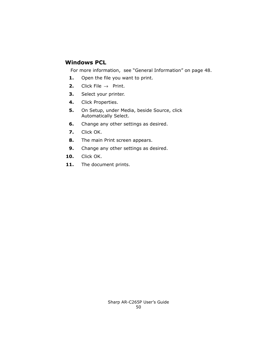 Windows pcl | Sharp AR-C265P User Manual | Page 50 / 310