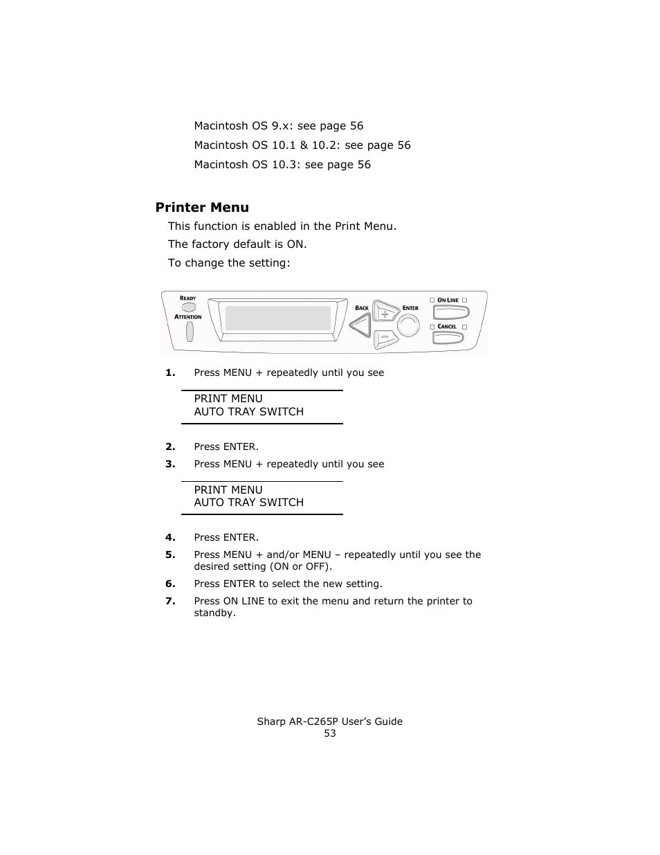 Printer menu | Sharp AR-C265P User Manual | Page 53 / 310