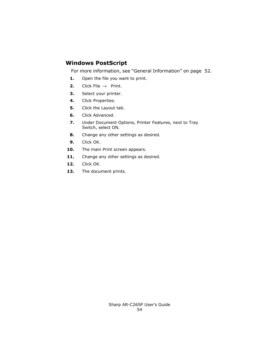 Windows postscript | Sharp AR-C265P User Manual | Page 54 / 310