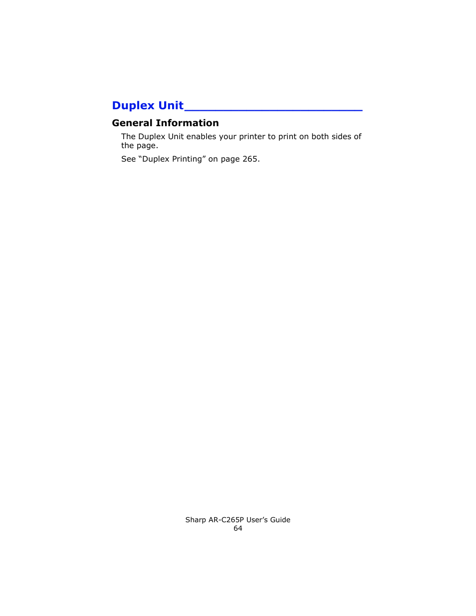 Duplex unit, General information | Sharp AR-C265P User Manual | Page 64 / 310