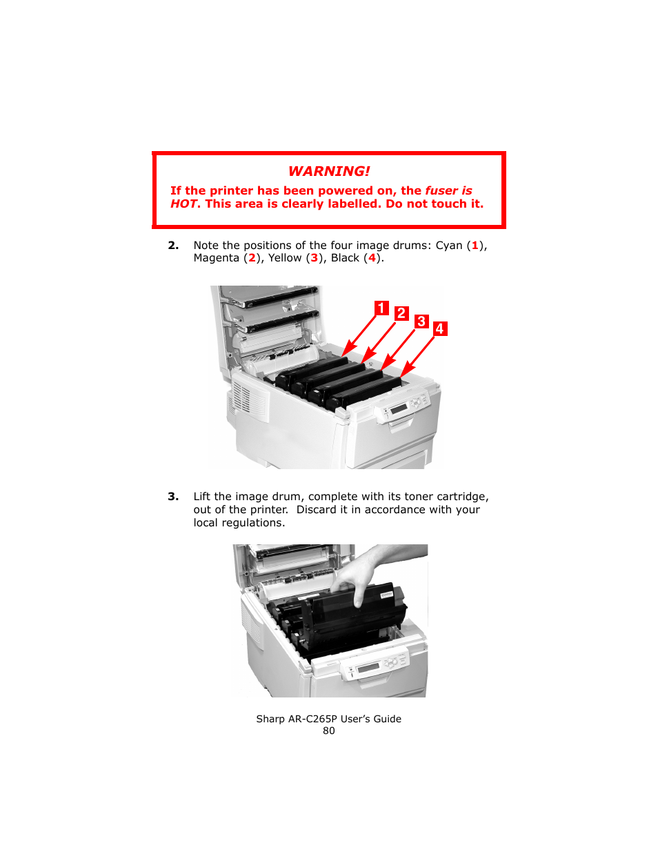 Warning | Sharp AR-C265P User Manual | Page 80 / 310