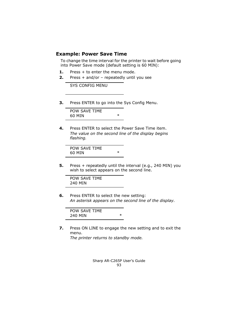 Example: power save time | Sharp AR-C265P User Manual | Page 93 / 310