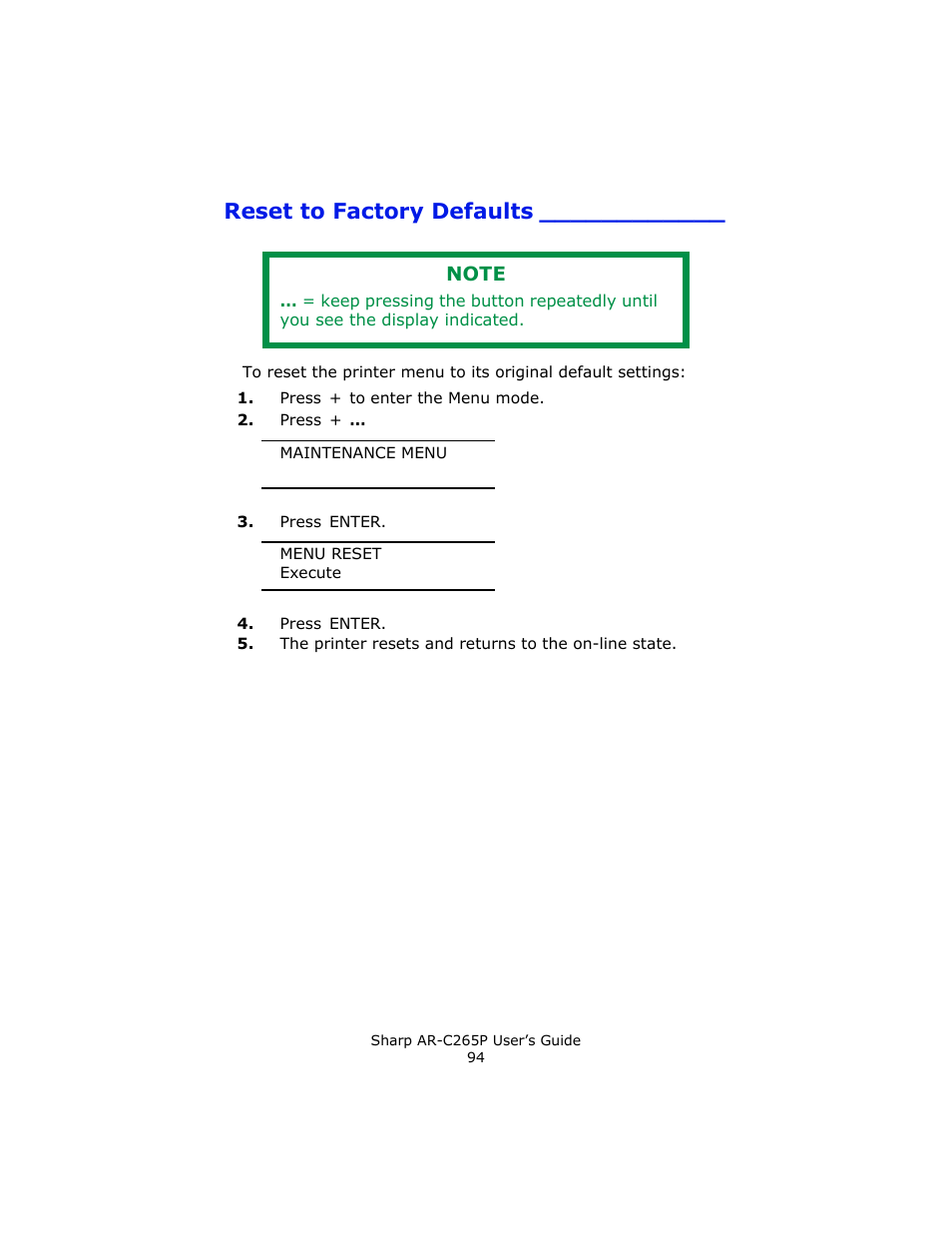 Reset to factory defaults | Sharp AR-C265P User Manual | Page 94 / 310