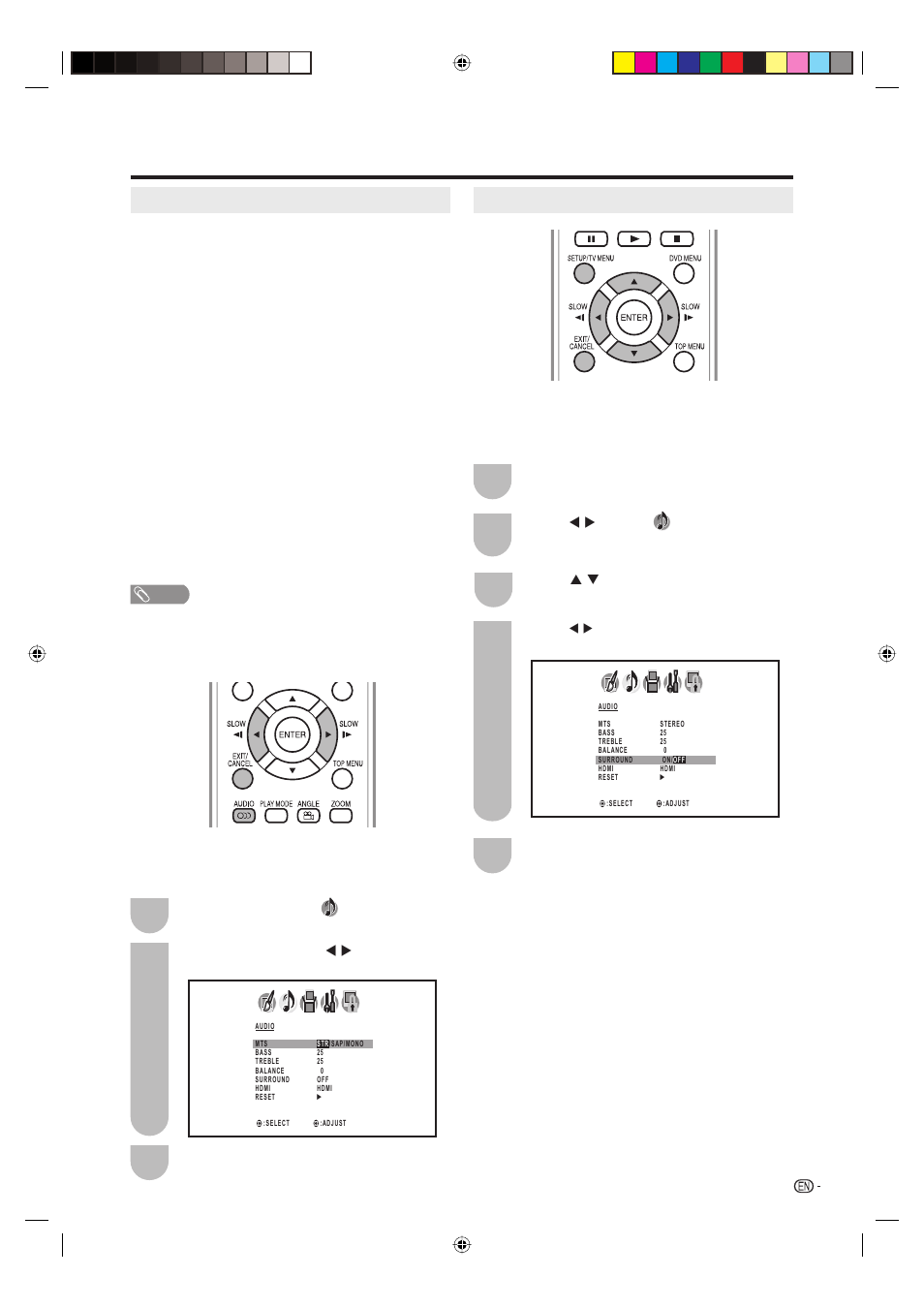 Setting mts/sap stereo mode, Setting surround sound | Sharp Aquos LC 20DV20U User Manual | Page 16 / 52