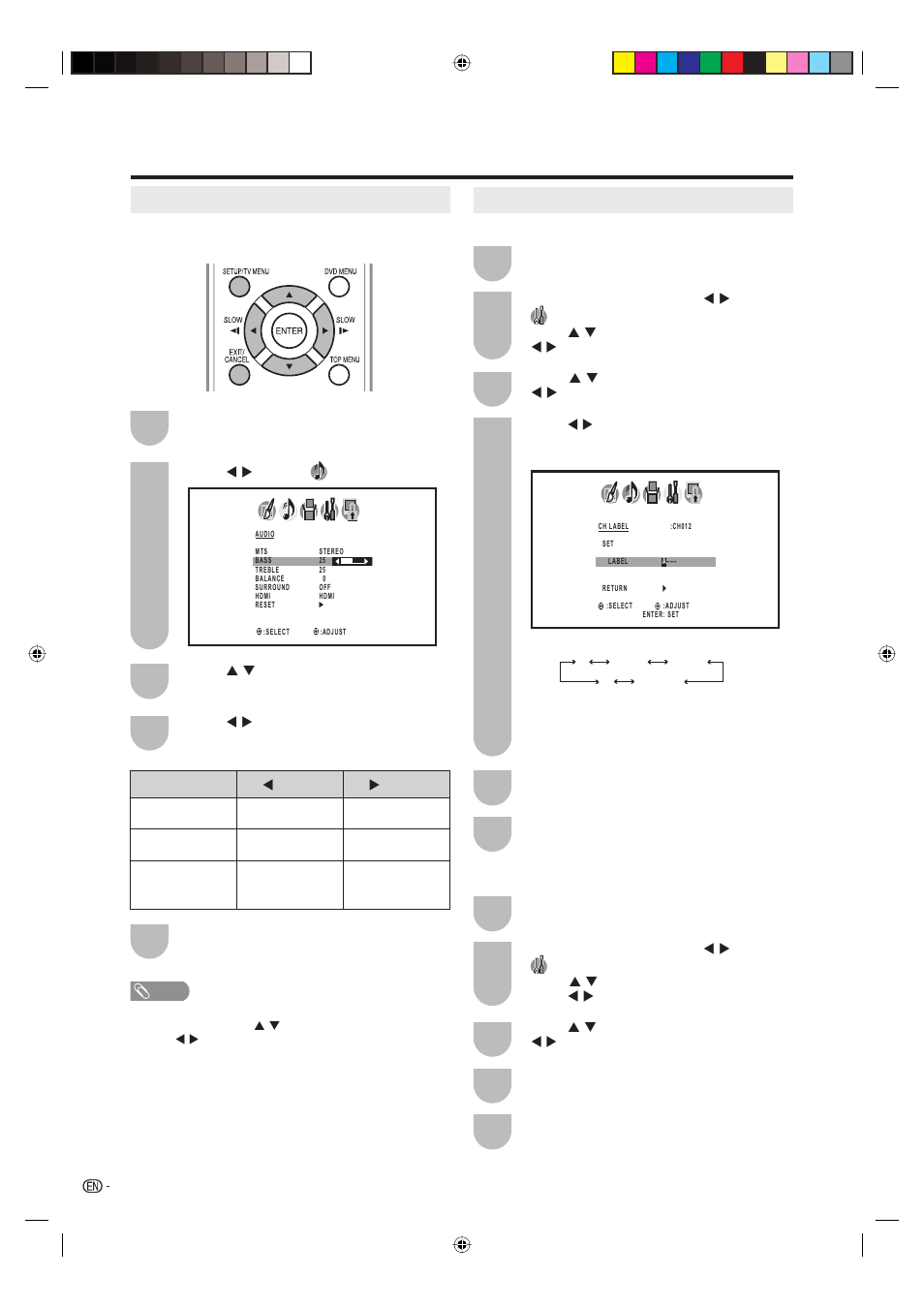 Sound adjustment, Labeling channels | Sharp Aquos LC 20DV20U User Manual | Page 19 / 52