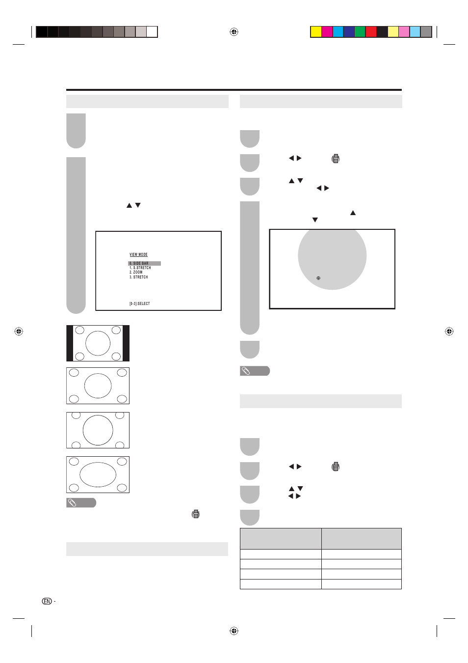 View mode for 4:3 programs, View mode for hd programs, Picture scroll | Aspect | Sharp Aquos LC 20DV20U User Manual | Page 23 / 52