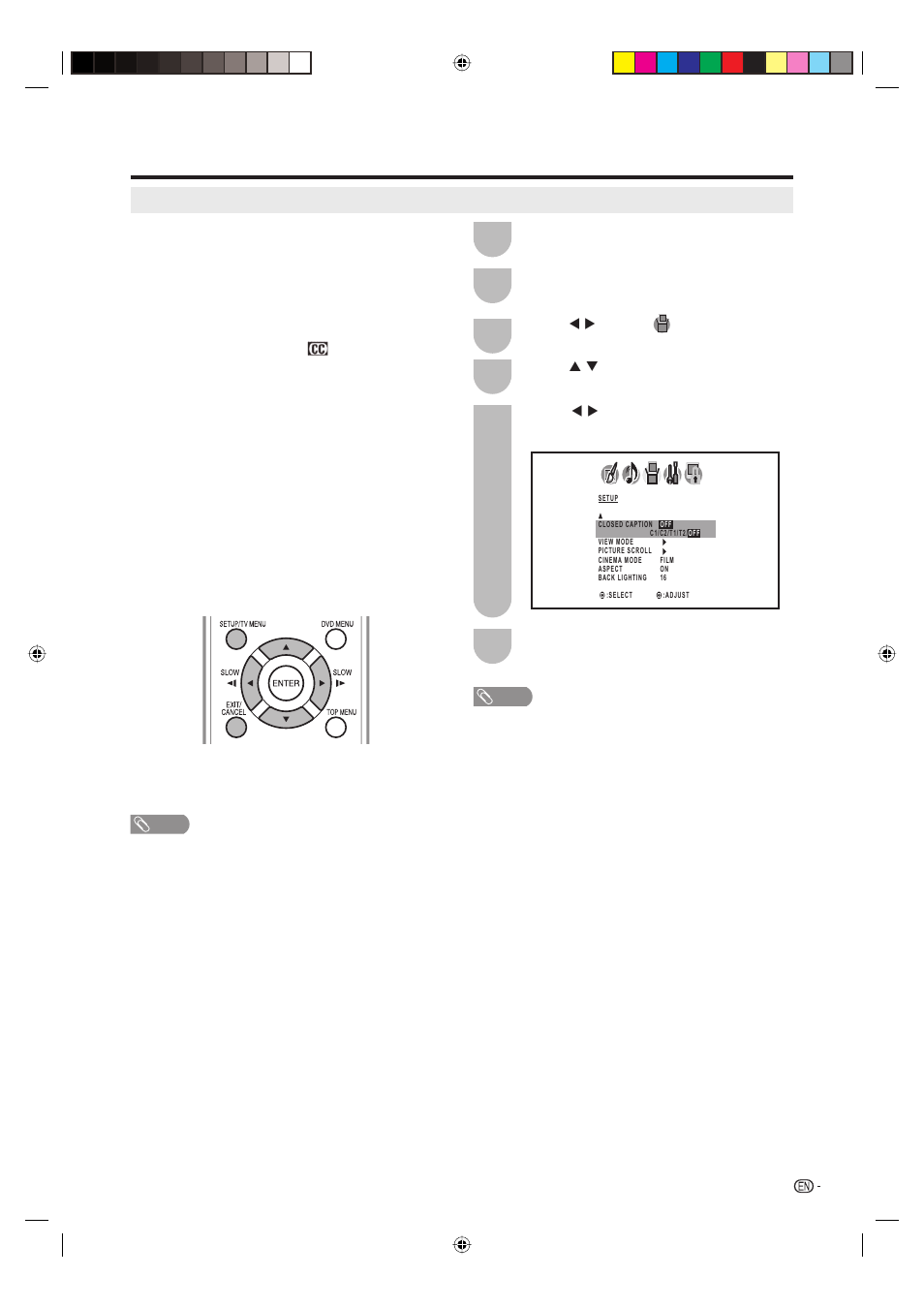 Closed captions | Sharp Aquos LC 20DV20U User Manual | Page 24 / 52