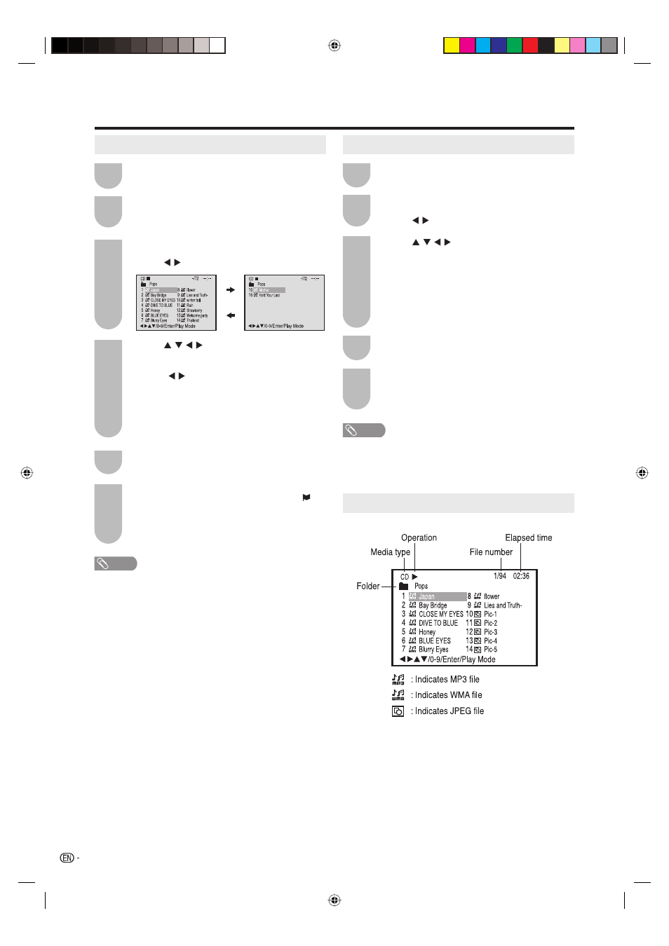 Mp3/wma cd playback, Jpeg cd playback, About file menu | About fi le menu | Sharp Aquos LC 20DV20U User Manual | Page 37 / 52