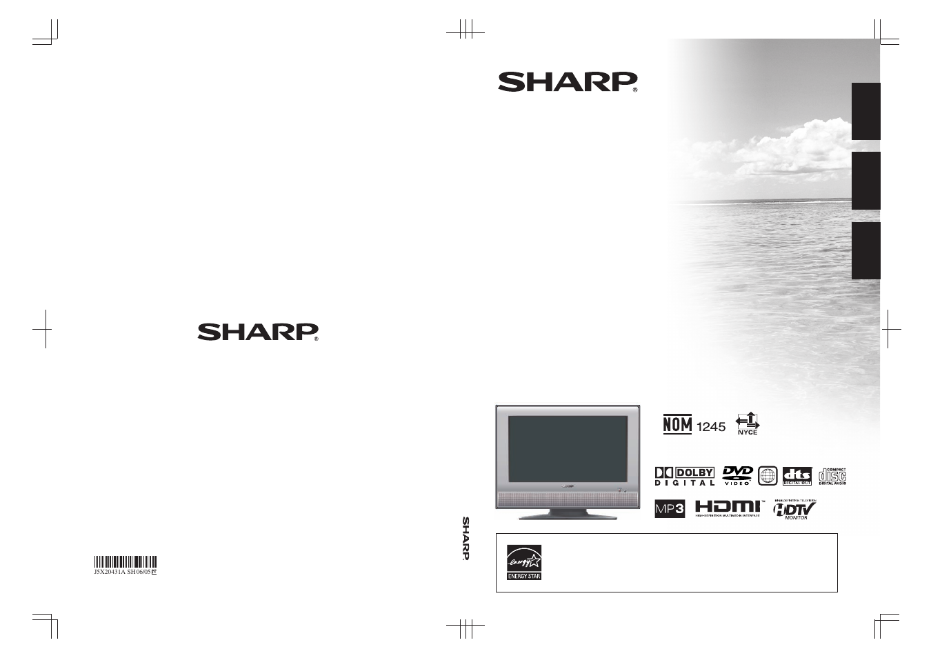 Lc-20dv20u, Sharp corporation, Sharp electronics corporation | Sharp Aquos LC 20DV20U User Manual | Page 52 / 52