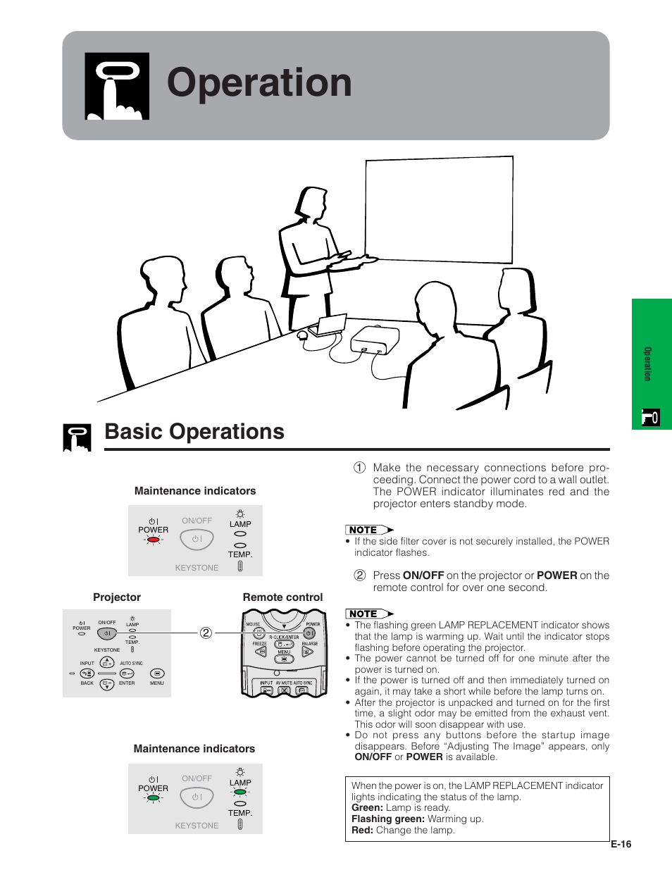 Operation, Basic operations | Sharp PG-C20X User Manual | Page 17 / 53