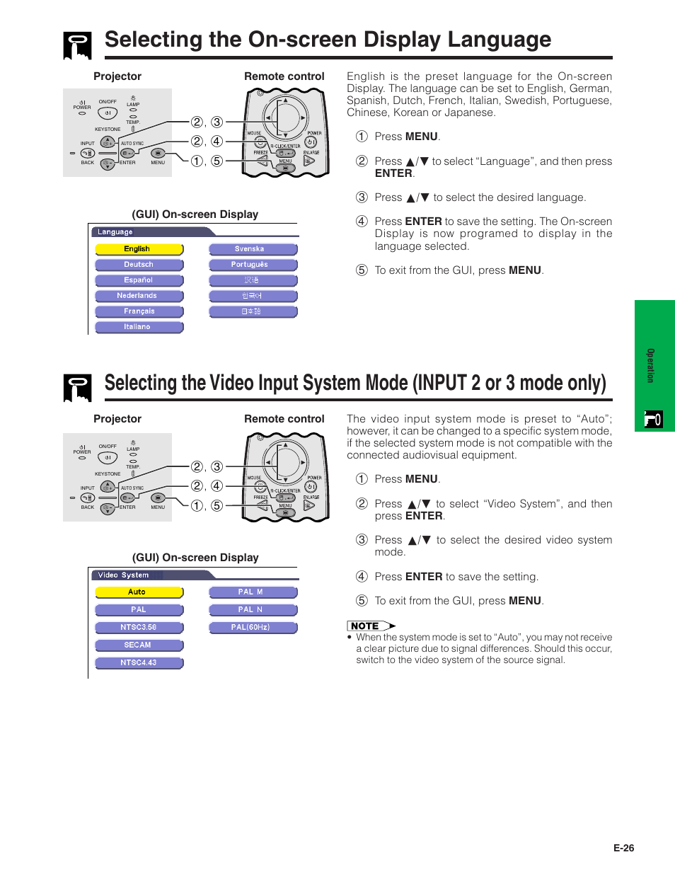 Selecting the on-screen display language | Sharp PG-C20X User Manual | Page 27 / 53