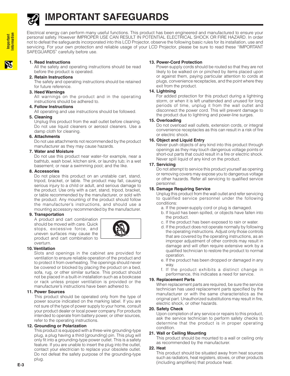 Important safeguards | Sharp PG-C20X User Manual | Page 4 / 53
