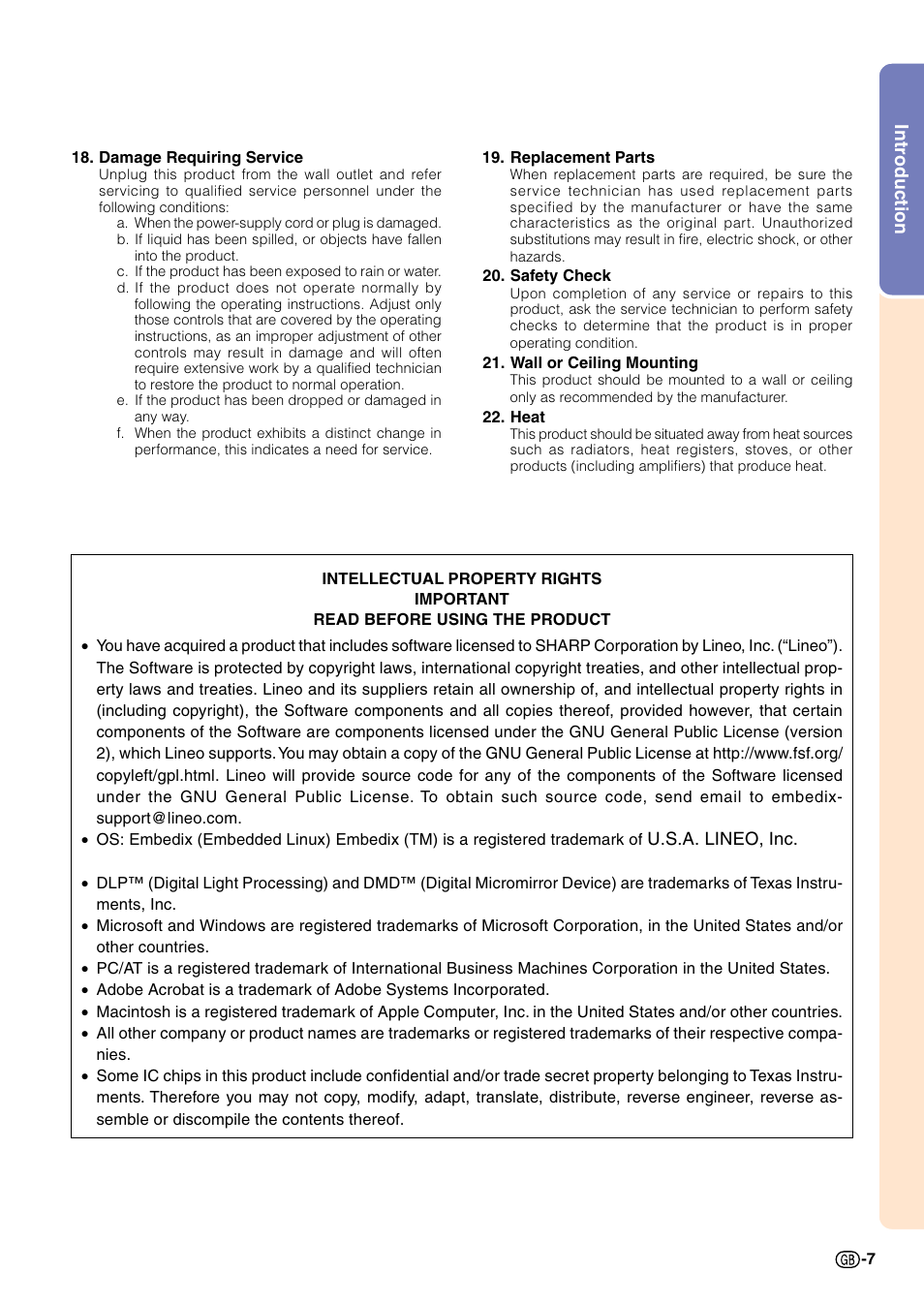Introduction | Sharp PG-M20X User Manual | Page 11 / 86