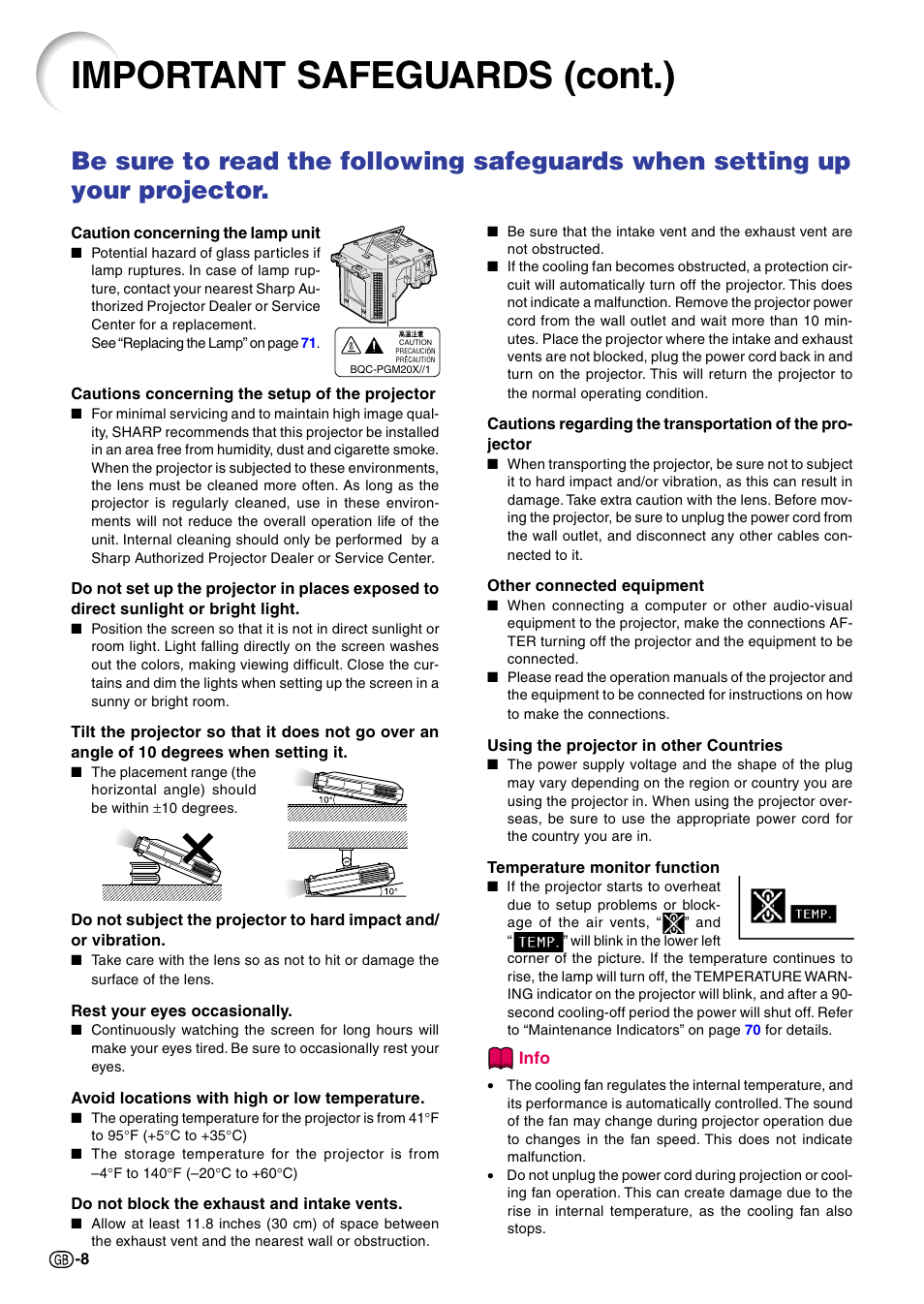 Important safeguards (cont.) | Sharp PG-M20X User Manual | Page 12 / 86