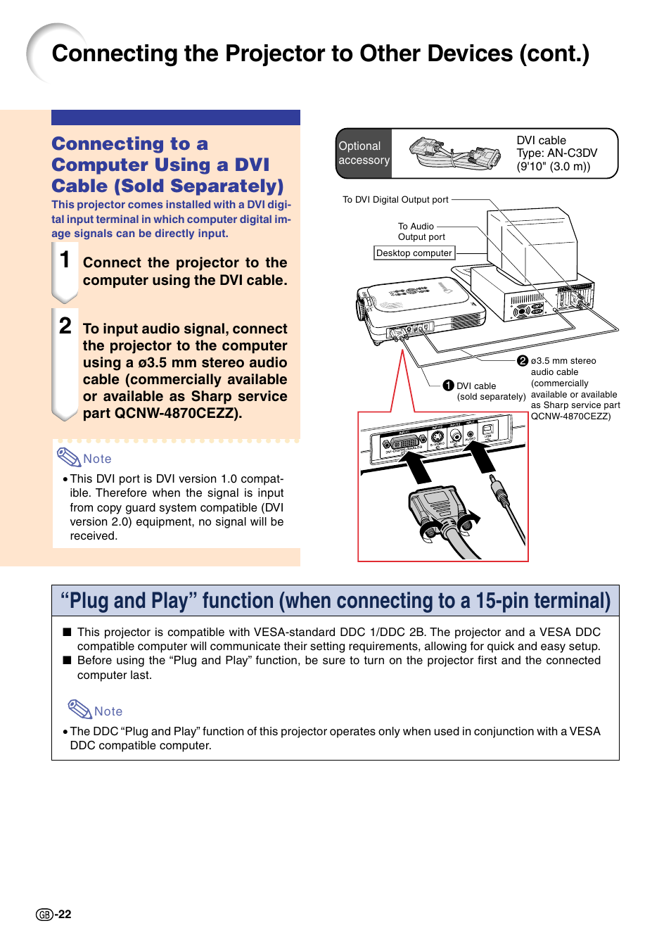 Connecting the projector to other devices (cont.) | Sharp PG-M20X User Manual | Page 26 / 86