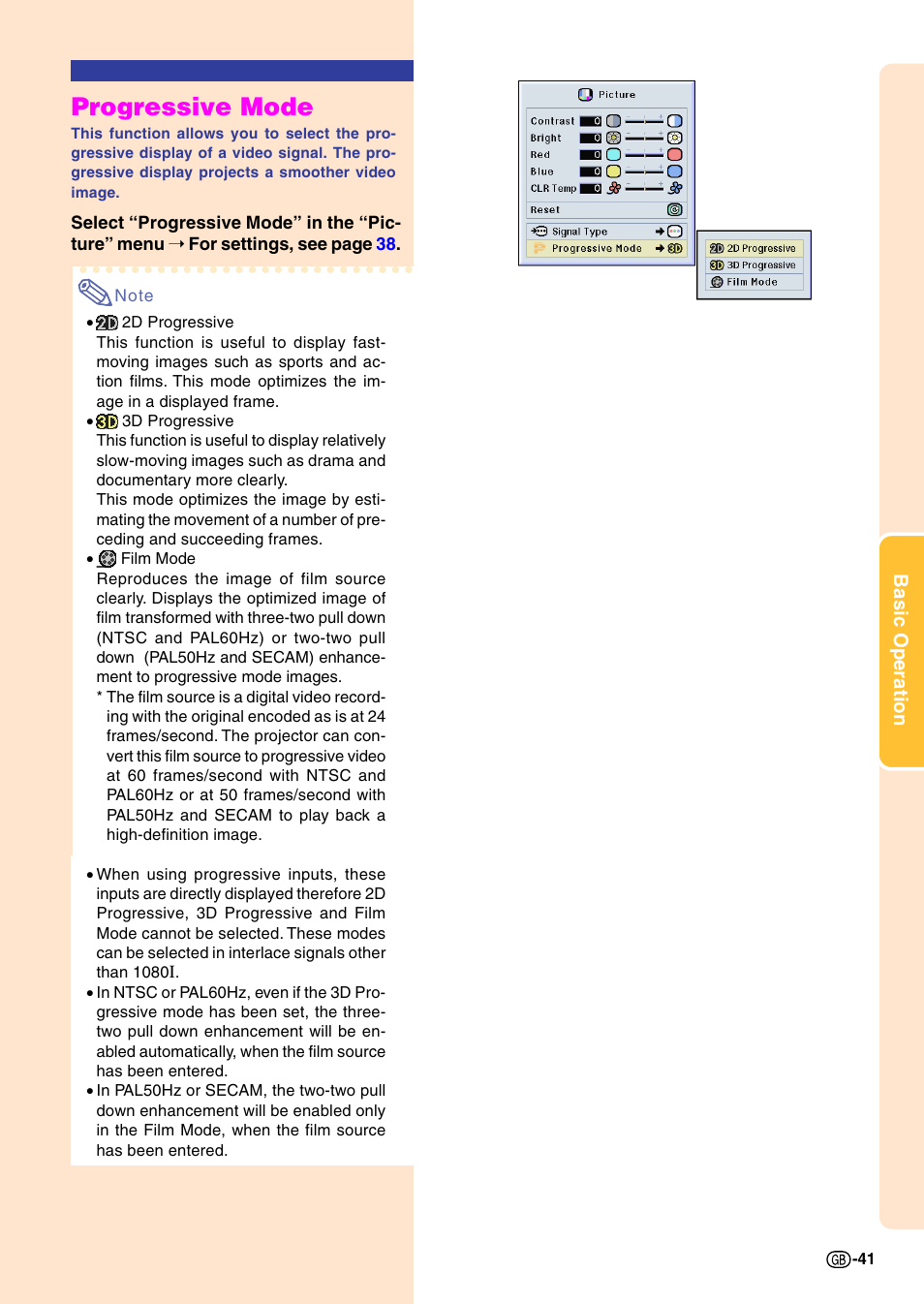 Progressive mode | Sharp PG-M20X User Manual | Page 45 / 86