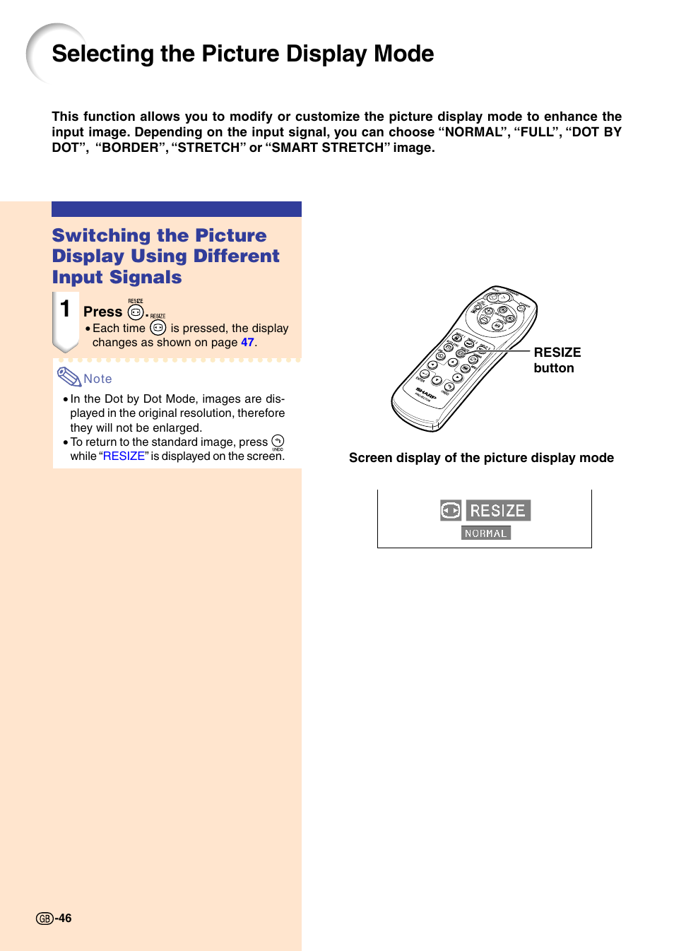 Selecting the picture display mode | Sharp PG-M20X User Manual | Page 50 / 86