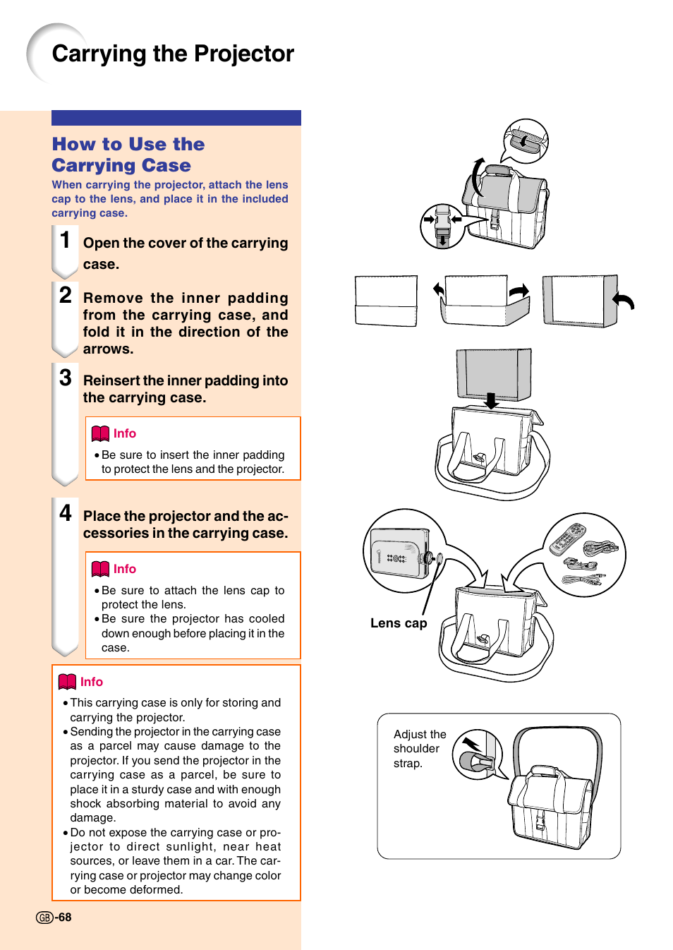 Carrying the projector, How to use the carrying case | Sharp PG-M20X User Manual | Page 71 / 86