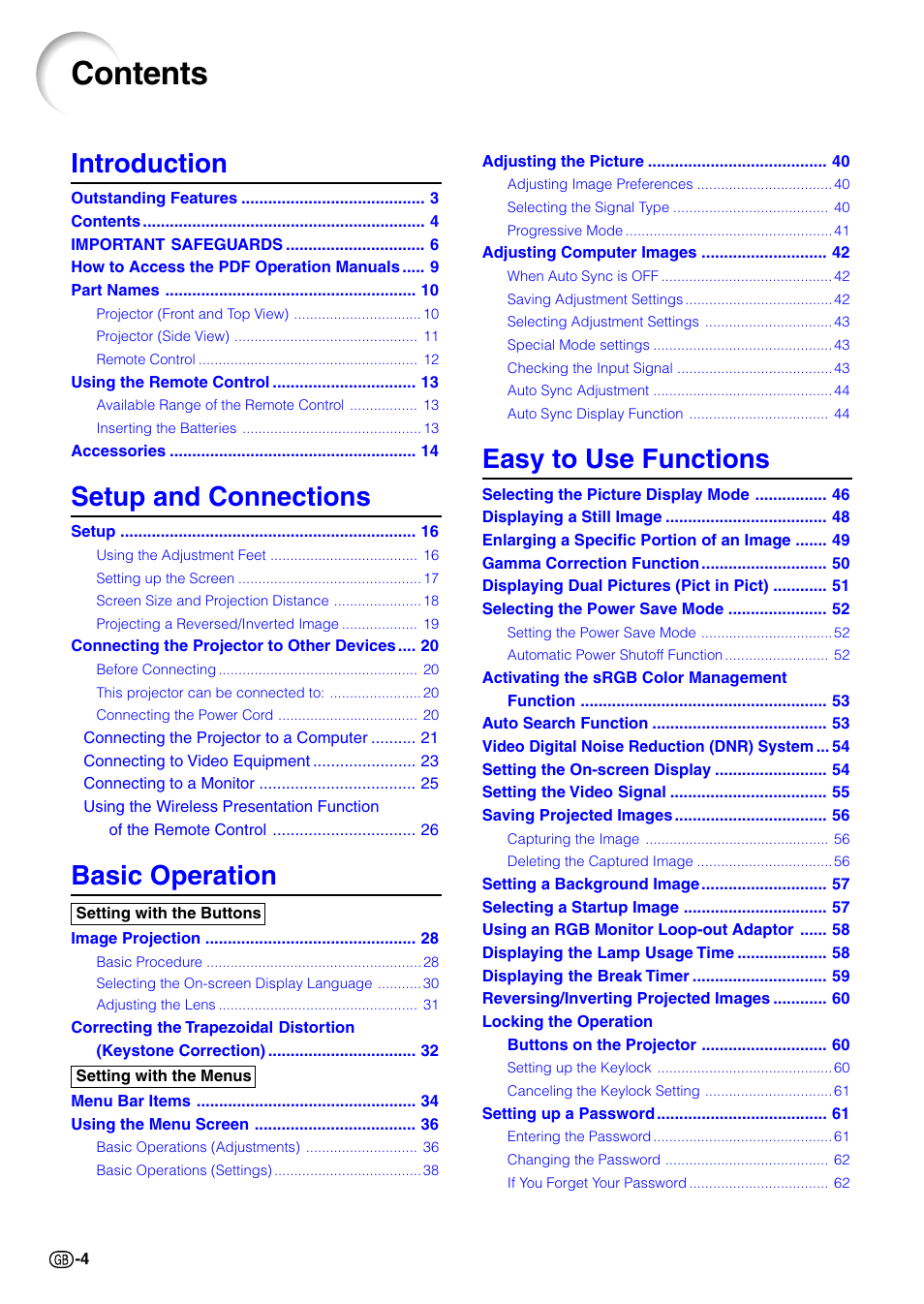 Sharp PG-M20X User Manual | Page 8 / 86