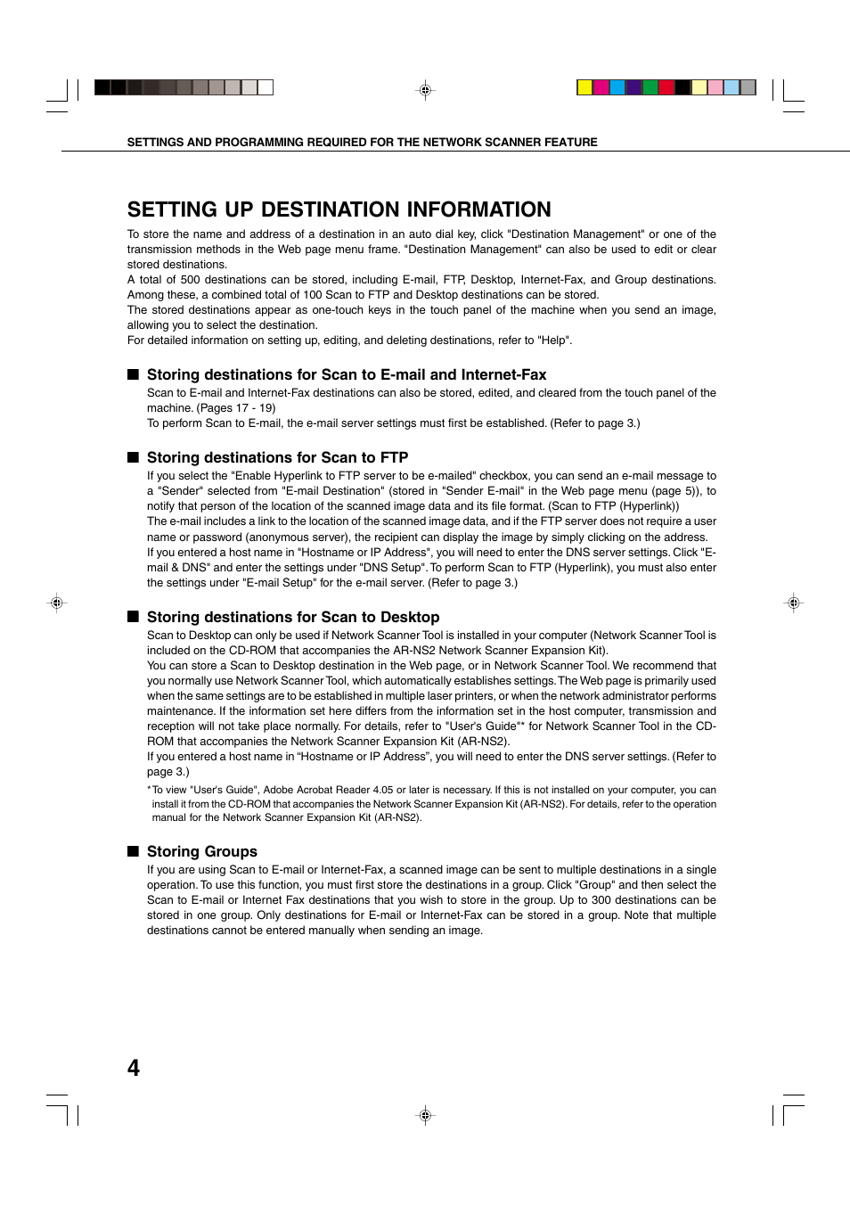 Setting up destination information | Sharp 4501 User Manual | Page 6 / 32