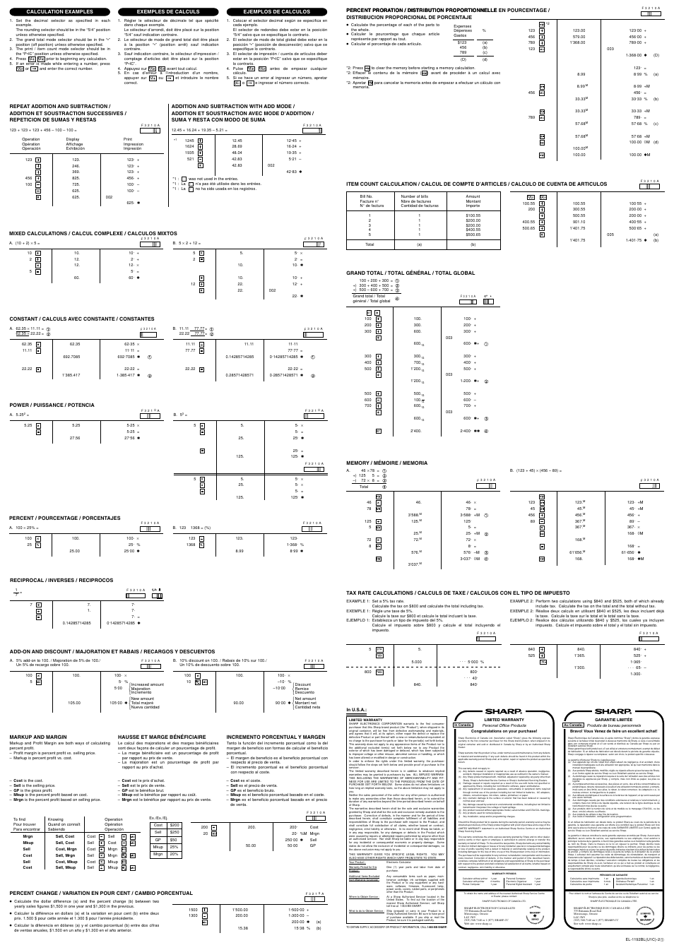 Sharp EL-1192BL User Manual | Page 2 / 2