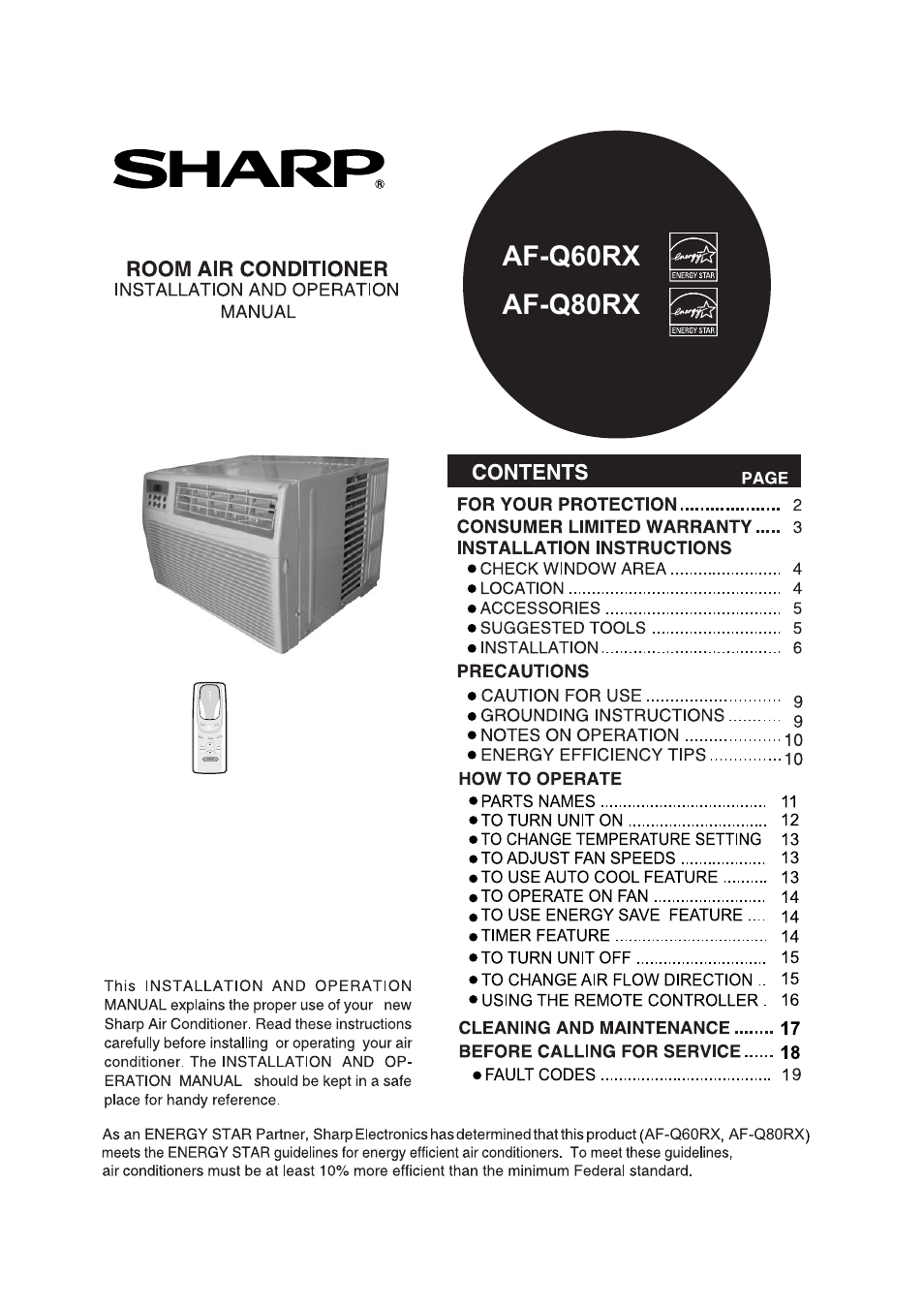 Sharp AF-Q80RX User Manual | 20 pages