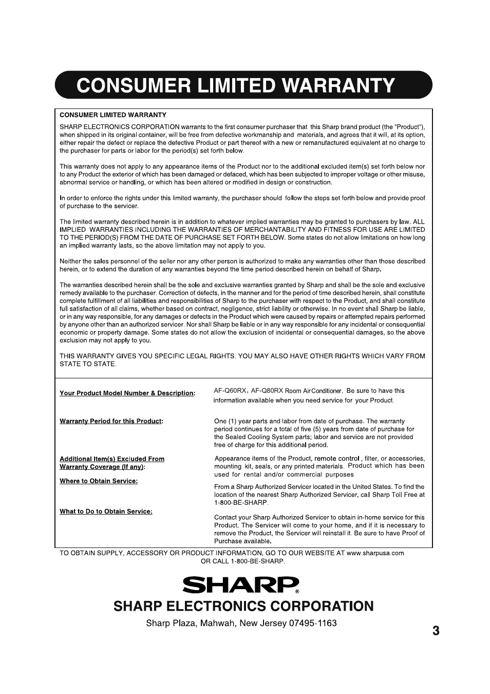 Sharp AF-Q80RX User Manual | Page 3 / 20