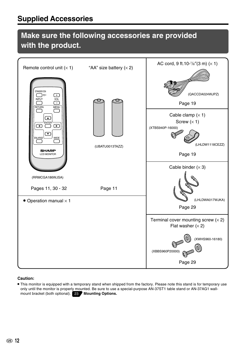 Supplied accessories | Sharp LC-M3700 User Manual | Page 13 / 73