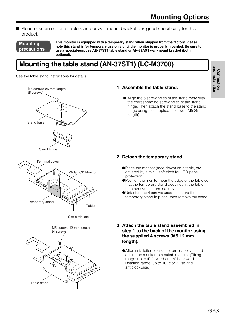 Mounting options | Sharp LC-M3700 User Manual | Page 24 / 73