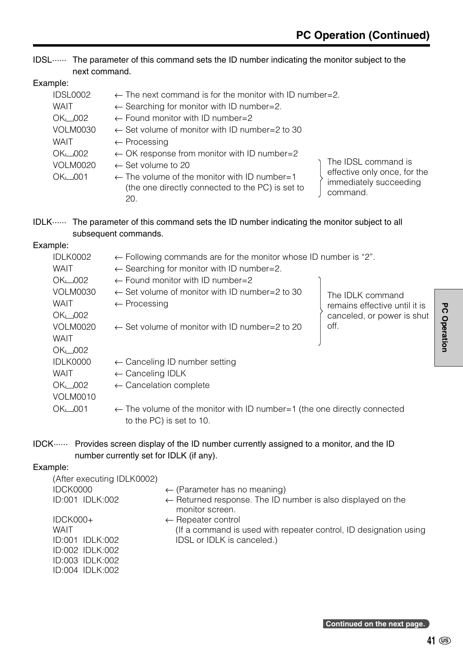 Pc operation (continued) | Sharp LC-M3700 User Manual | Page 42 / 73