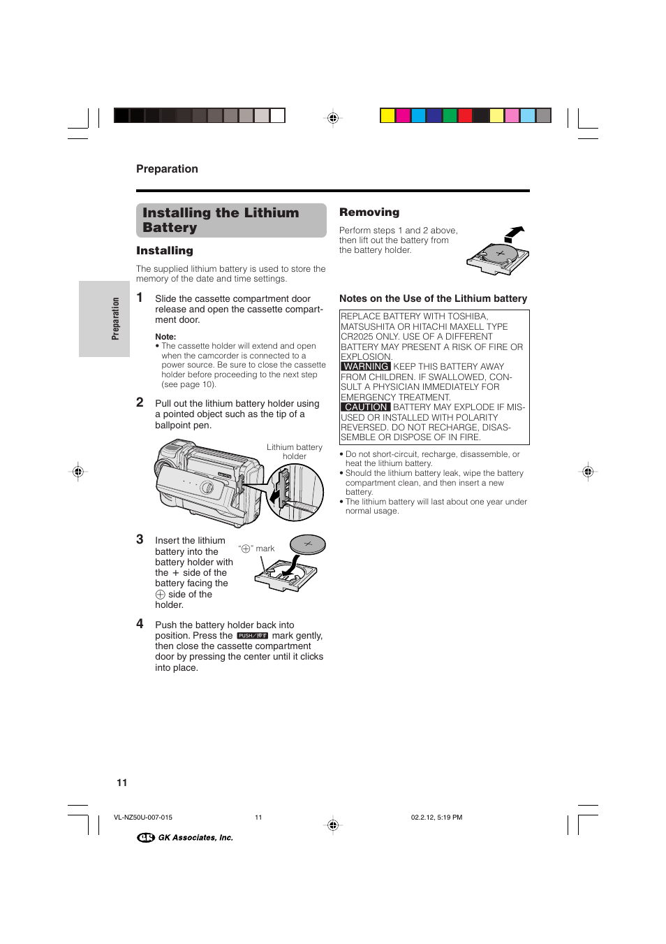 Installing the lithium battery | Sharp VL-NZ50U User Manual | Page 24 / 84