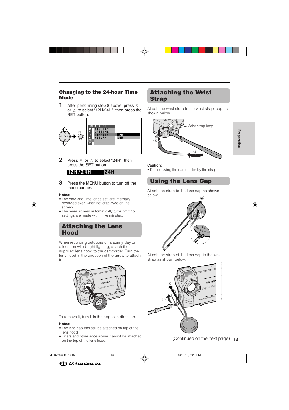 Attaching the wrist strap, Attaching the lens hood, Using the lens cap | Sharp VL-NZ50U User Manual | Page 27 / 84