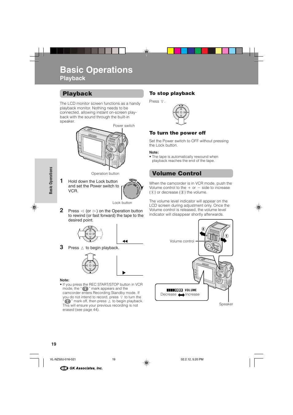 Basic operations, Playback, Volume control | Sharp VL-NZ50U User Manual | Page 32 / 84