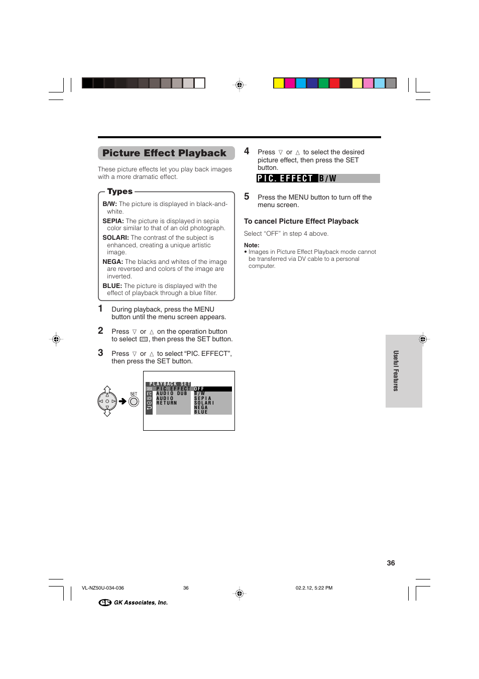 Picture effect playback | Sharp VL-NZ50U User Manual | Page 49 / 84