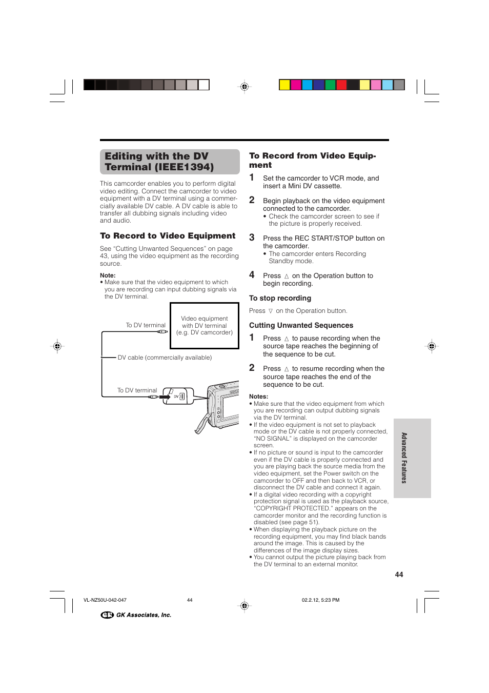 Editing with the dv terminal (ieee1394) | Sharp VL-NZ50U User Manual | Page 57 / 84