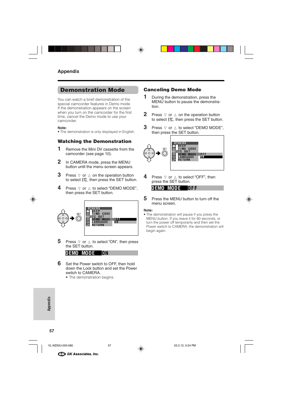 Demonstration mode | Sharp VL-NZ50U User Manual | Page 70 / 84