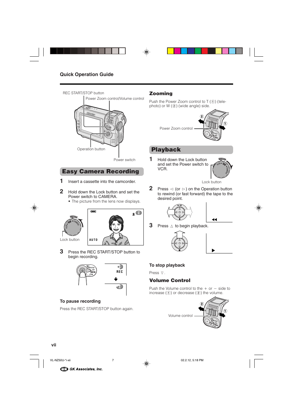 Easy camera recording 1, Playback 1 | Sharp VL-NZ50U User Manual | Page 8 / 84