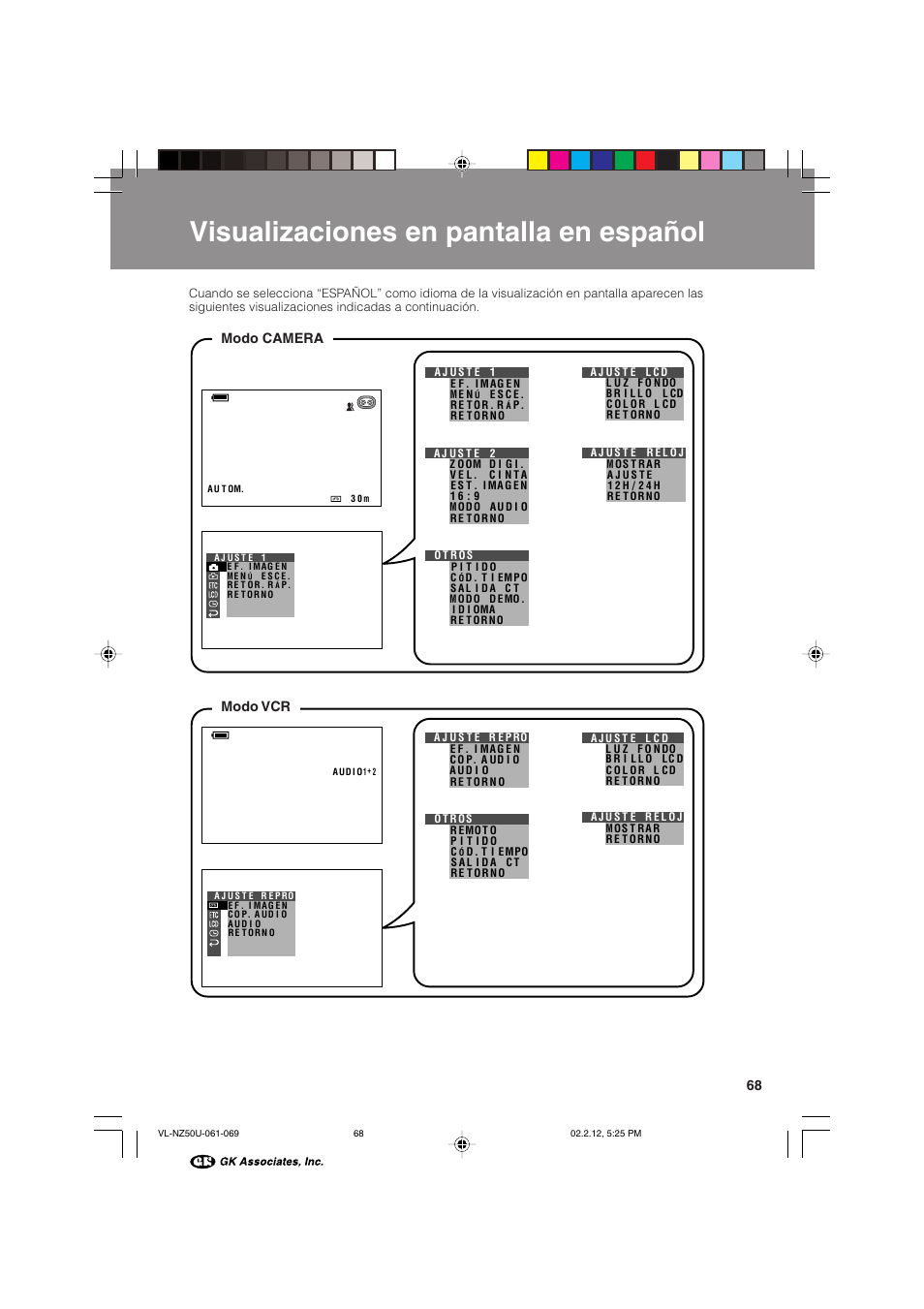 Visualizaciones en pantalla en español | Sharp VL-NZ50U User Manual | Page 81 / 84