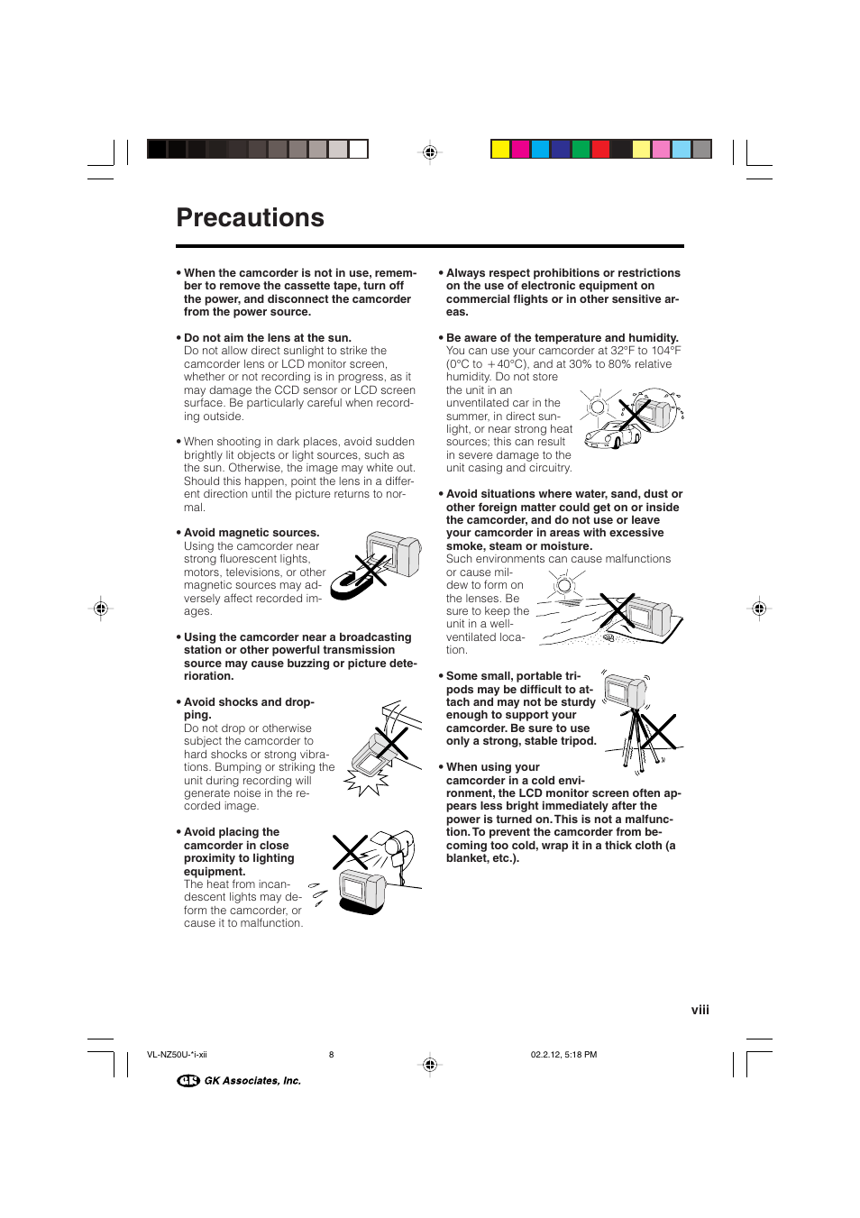 Precautions | Sharp VL-NZ50U User Manual | Page 9 / 84