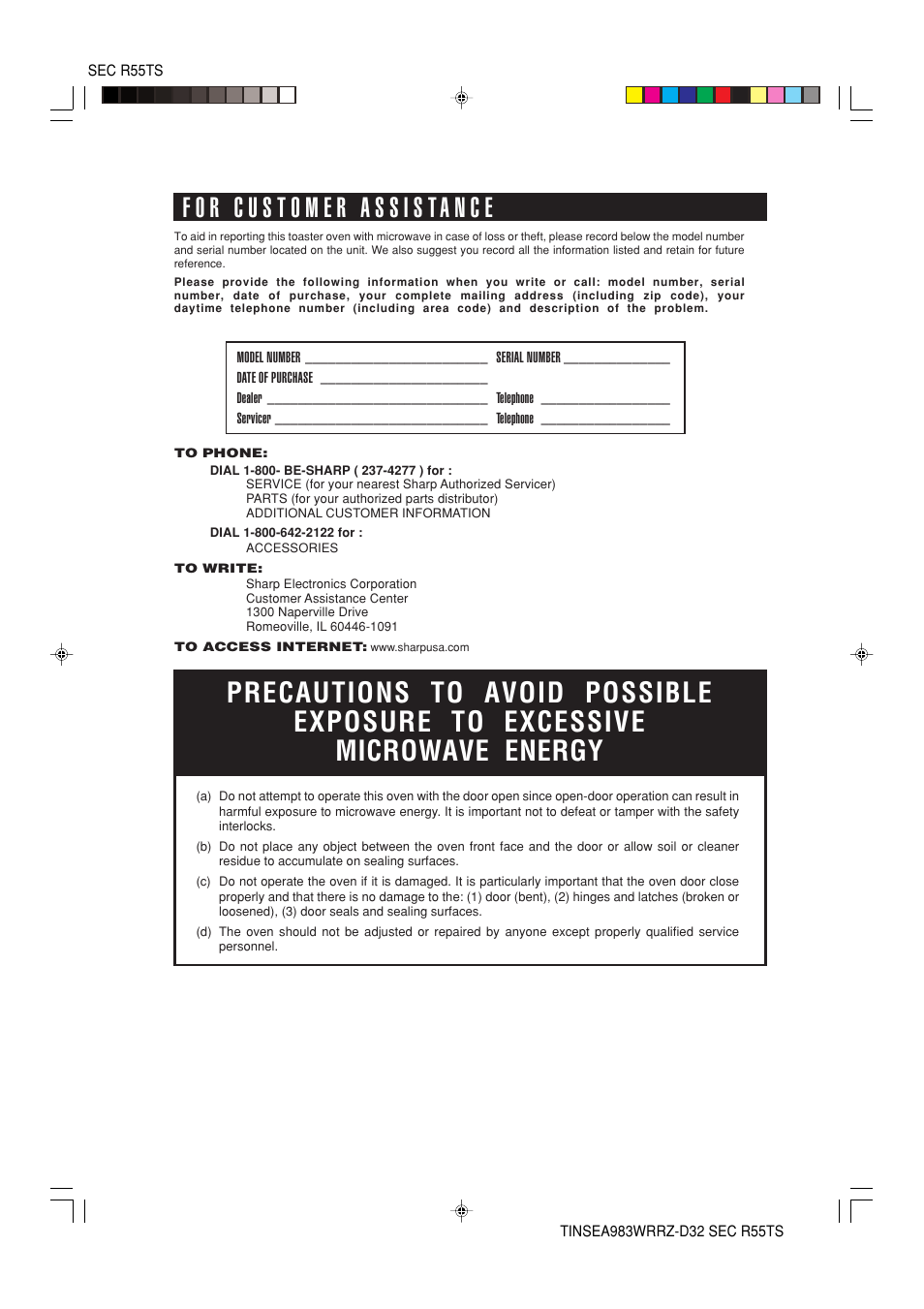 Sharp R-55TS User Manual | Page 2 / 28