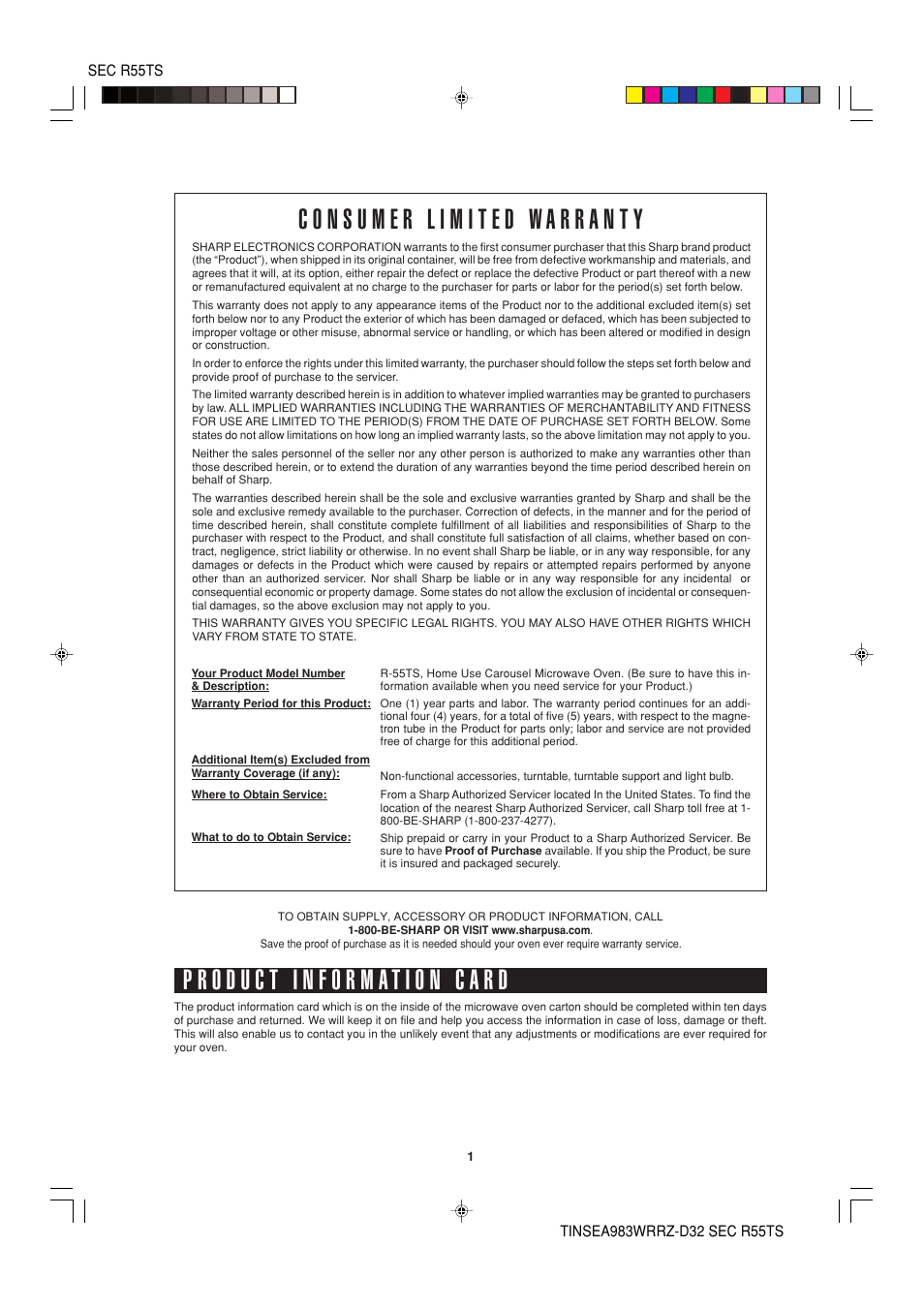 Sharp R-55TS User Manual | Page 3 / 28