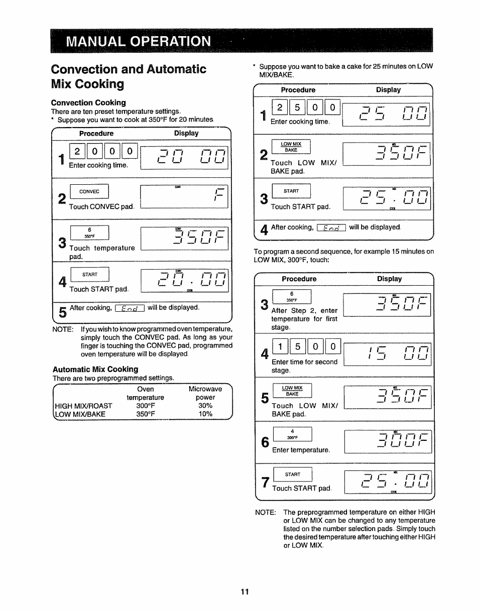 Convection and automatic mix cooking, Manual operation, Automatic | Convection and, Mix cooking | Sharp R-9H84B User Manual | Page 13 / 28